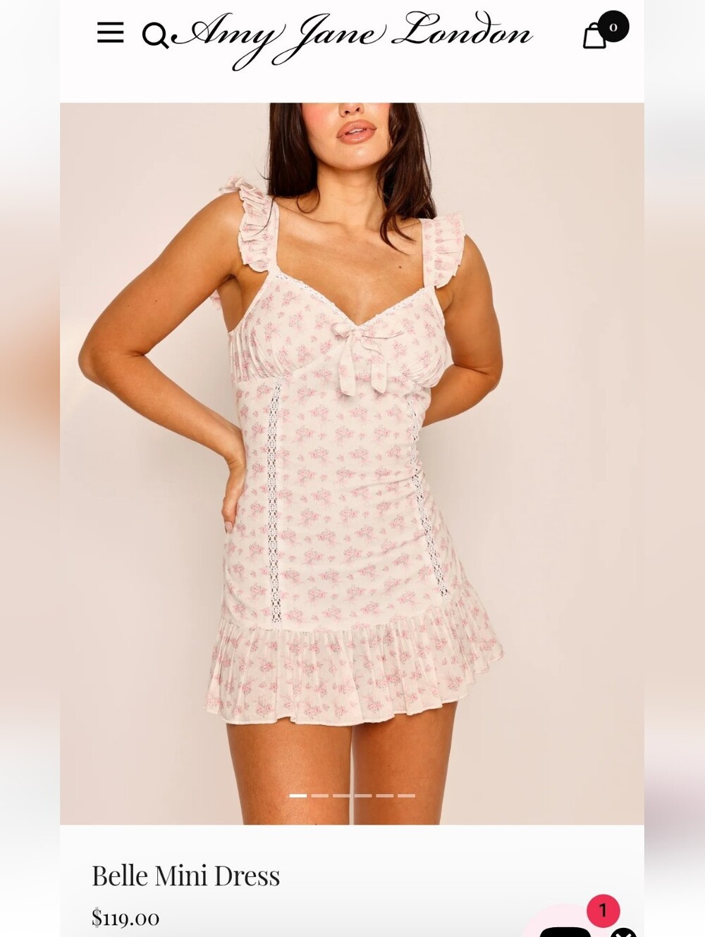 Amy Jane London Pink White Floral Mini Cotton Dress Size Large